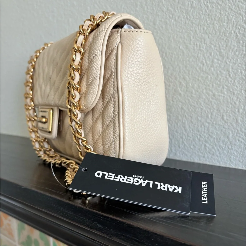 NWT Karl Lagerfeld Agyness Leather Shoulder/Crossbody bag in Cream - Picture 4 of 10